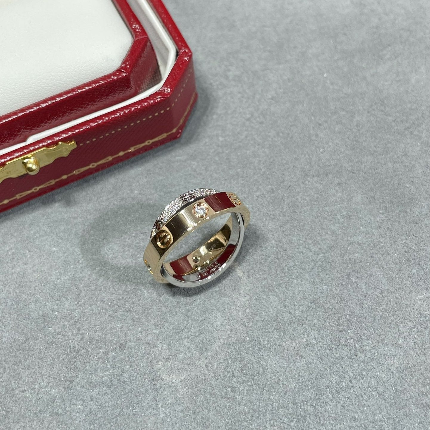 [Raffine]LOVE PINK GOLD SILVER DIAMOND DOUBLE RING