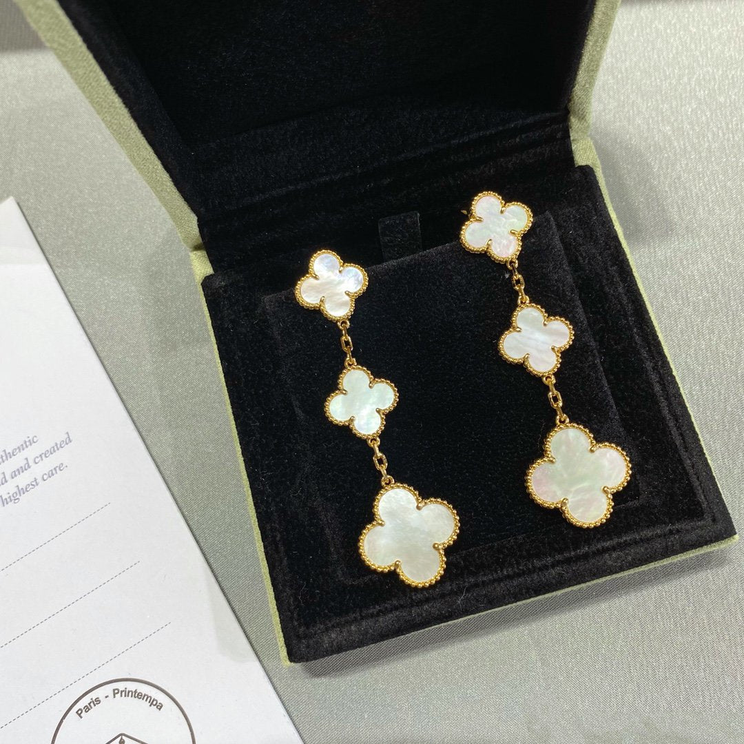 [RAFFINE]CLOVER MOP 3 MOTIFS GOLD EARRINGS