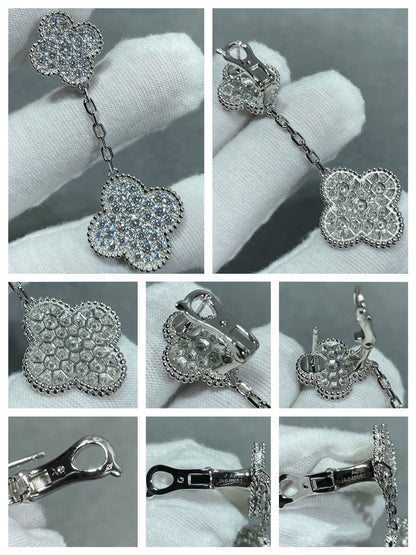 [RAFFINE]CLOVER 2 MOTIFS DIAMOND PAVED SILVER EARRINGS
