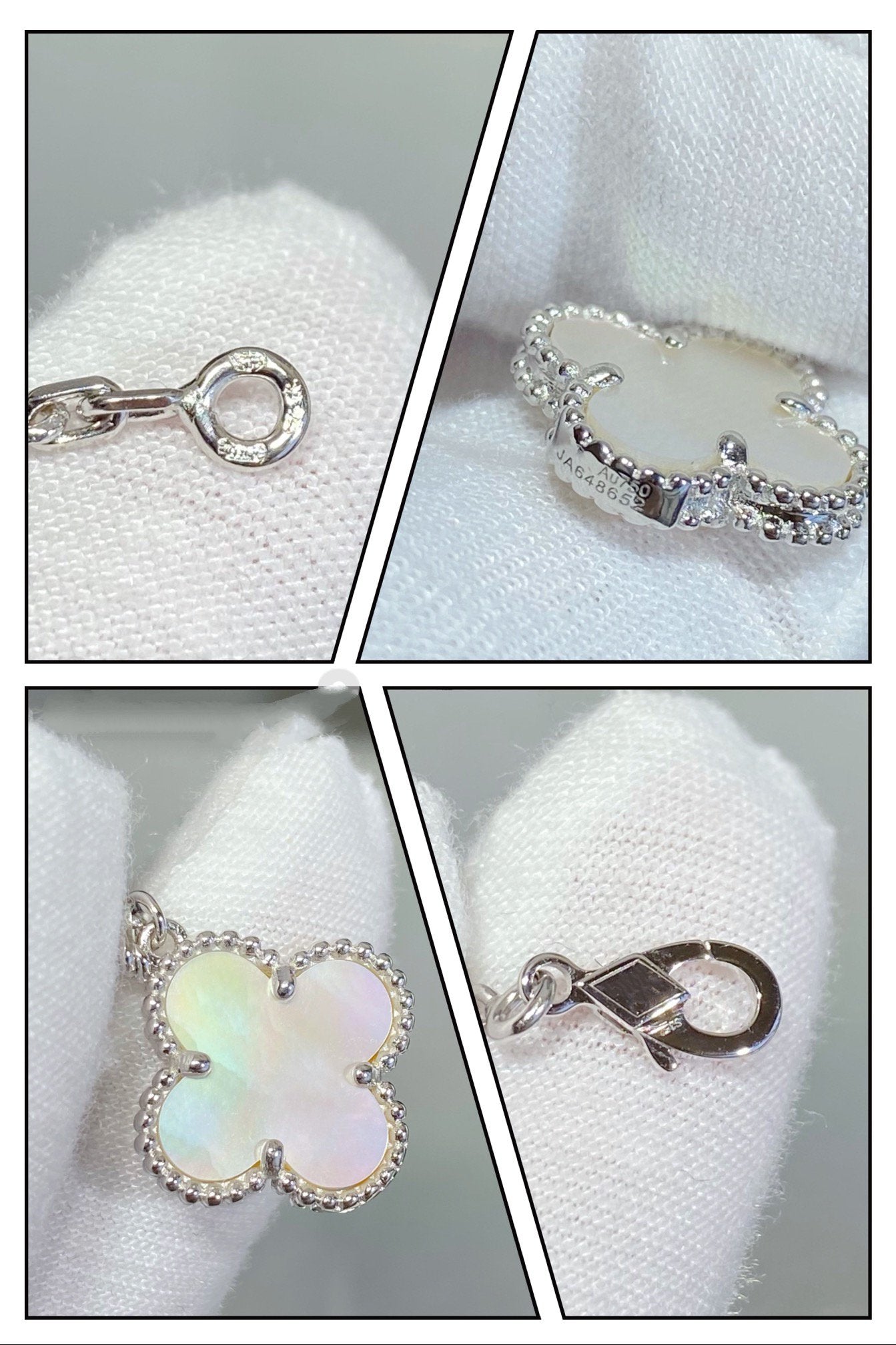 [RAFFINE]CLOVER 5 MOTIF WHITE MOP SILVER BRACELET