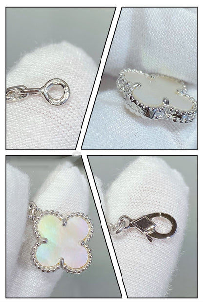 [RAFFINE]CLOVER 5 MOTIF WHITE MOP SILVER BRACELET