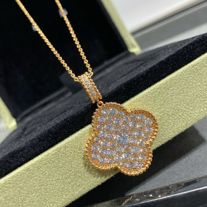 [RAFFINE]CLOVER 25MM LARGE PEDANT DIAMOND PAVED LONG NECKLACE