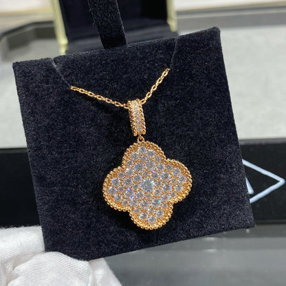 [RAFFINE]CLOVER 25MM LARGE PEDANT DIAMOND PAVED LONG NECKLACE