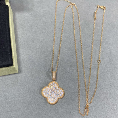 [RAFFINE]CLOVER 25MM LARGE PEDANT DIAMOND PAVED LONG NECKLACE