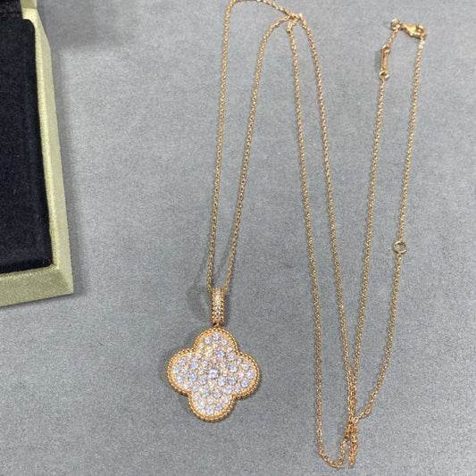 [RAFFINE]CLOVER 25MM LARGE PEDANT DIAMOND PAVED LONG NECKLACE