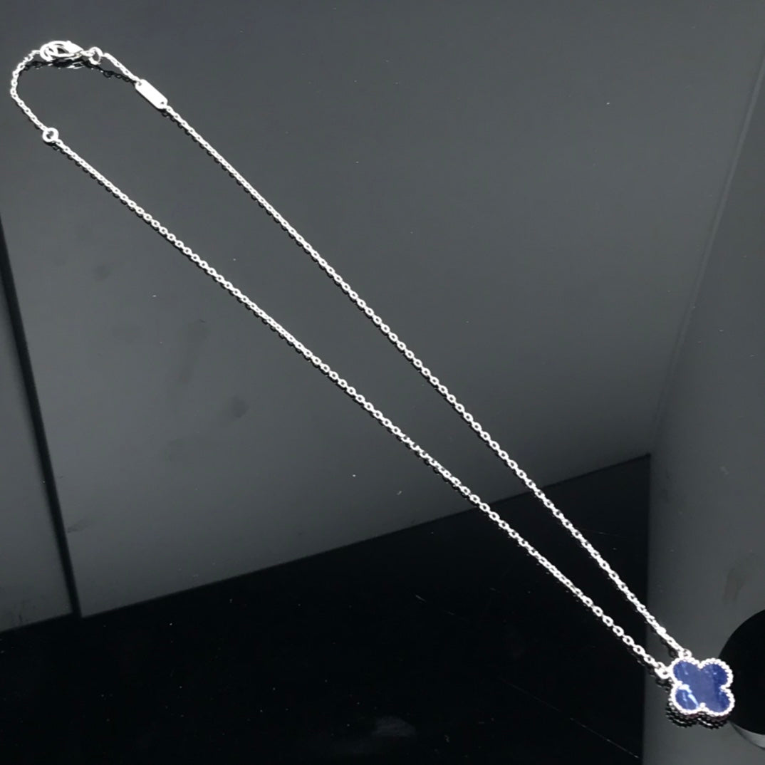 [RAFFINE]CLOVER PIETERSITE SILVER LONG NECKLACE