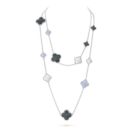 [RAFFINE]CLOVER 16 MOTIF CHALCEDONY MOP SILVER NECKLACE