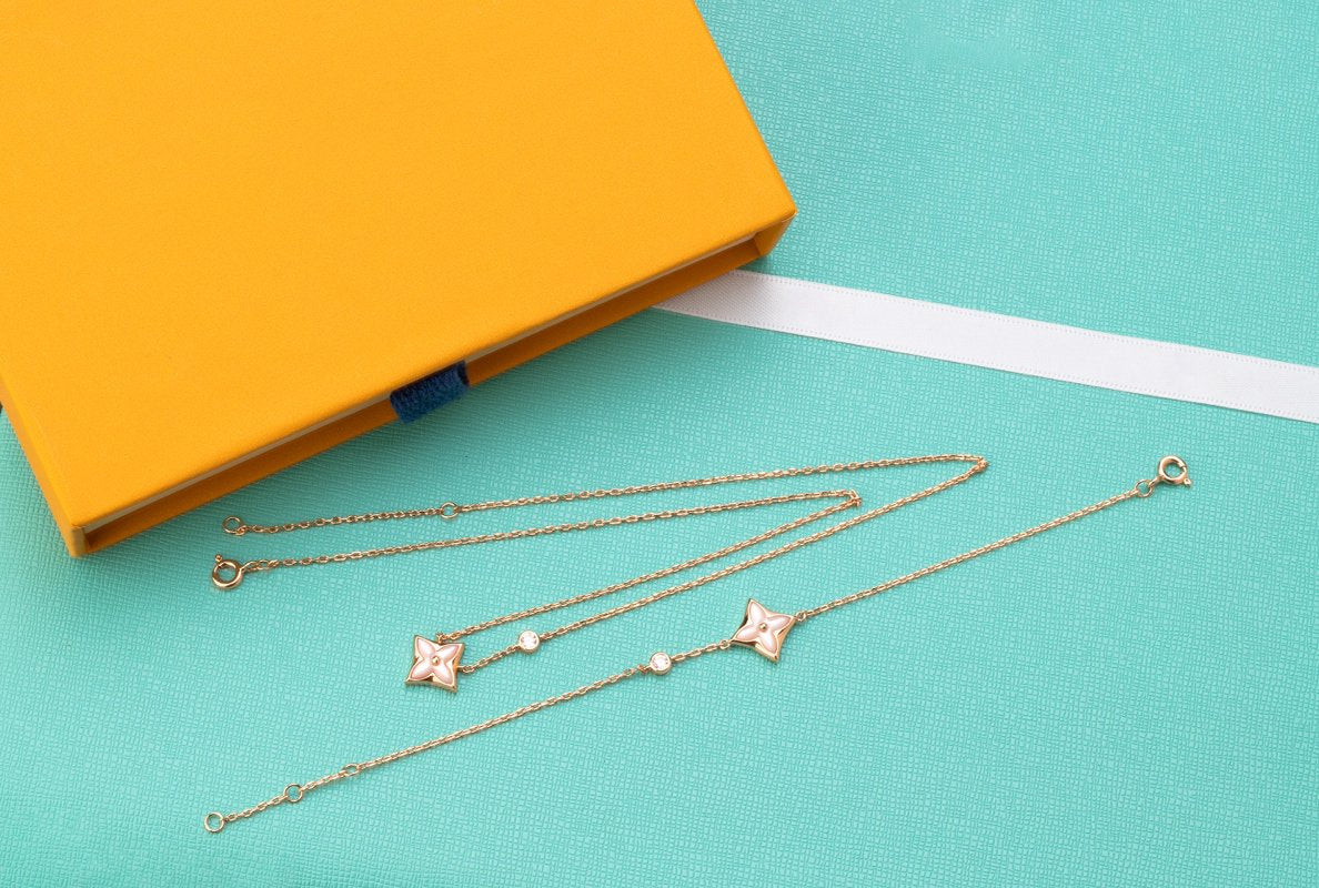 [RAFFINE]STAR PINK MOP 1 DIAMOND PINK GOLD NECKLACE