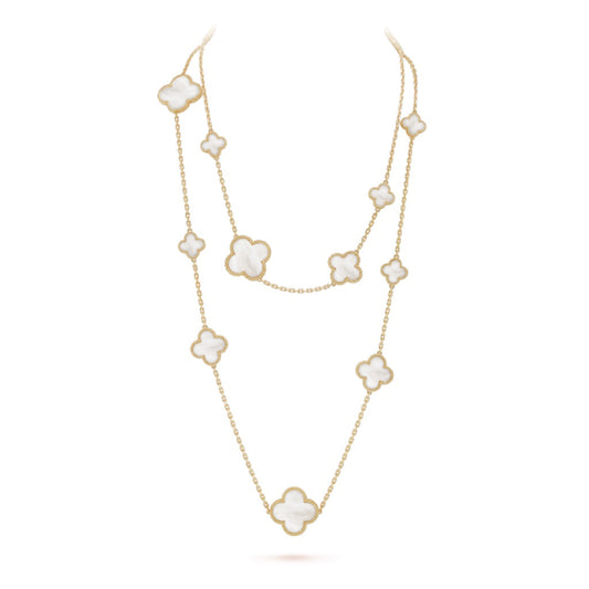 [RAFFINE]CLOVER 16 MOTIF WHITE MOP GOLD NECKLACE