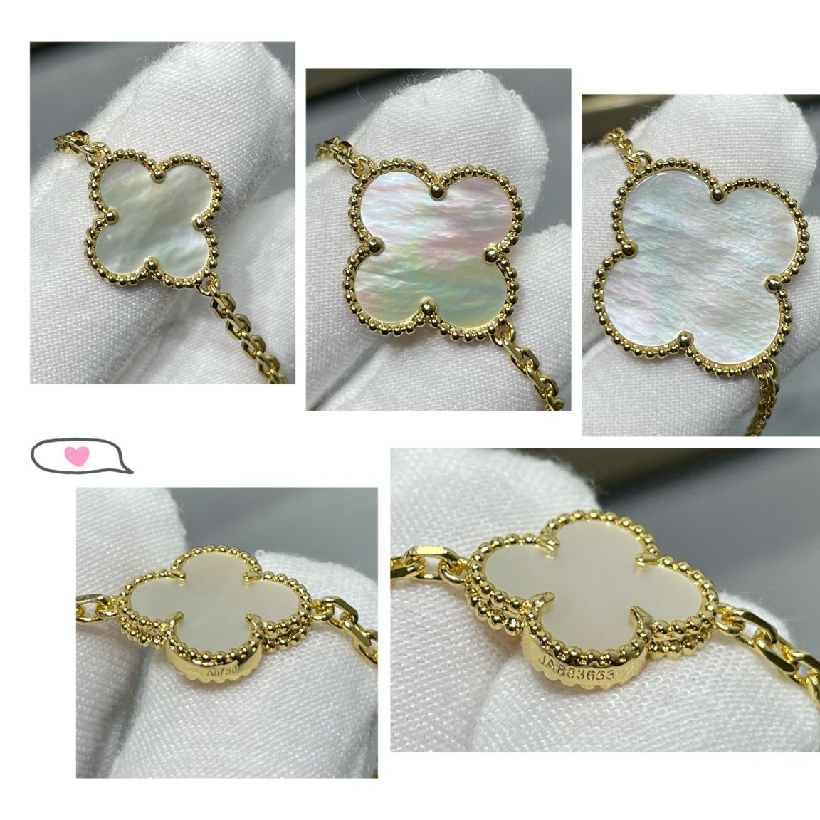 [Raffine] COLLIER EN OR ET NACRE BLANCHE À 16 MOTIFS TRÈFLE