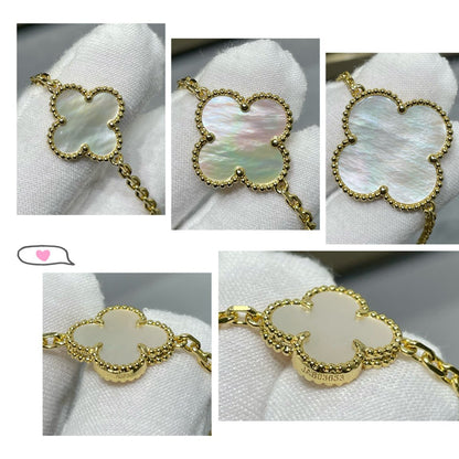[Raffine] COLLIER EN OR ET NACRE BLANCHE À 16 MOTIFS TRÈFLE