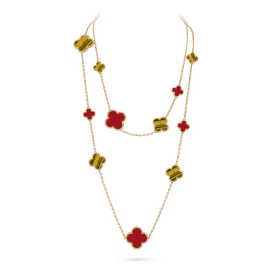 [RAFFINE]CLOVER 16 MOTIF CARNELIAN TIGER EYE ROSE GOLD NECKLACE