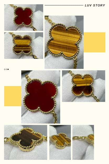 [RAFFINE]CLOVER 16 MOTIF CARNELIAN TIGER EYE ROSE GOLD NECKLACE