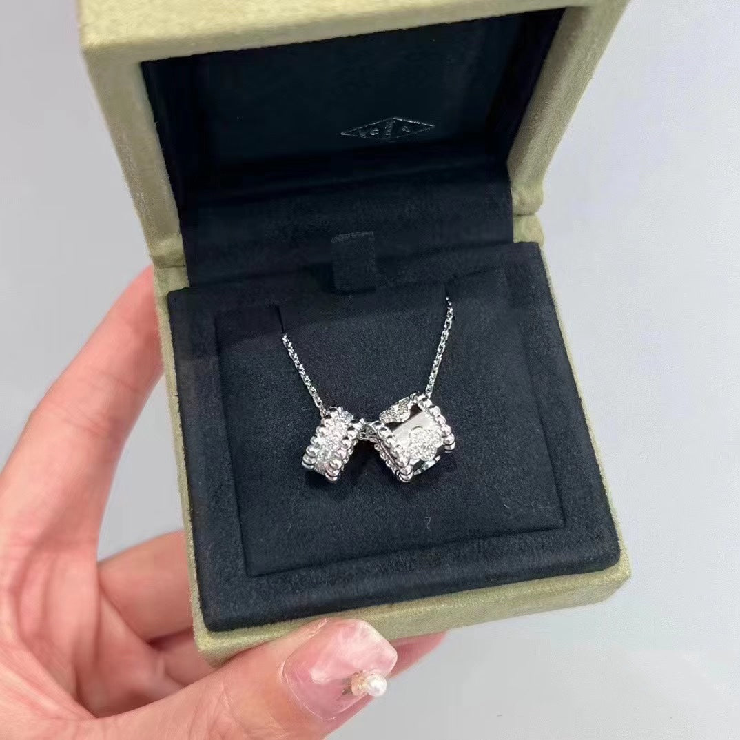[RAFFINE]PERLEE DOUBLE PENDANT SILVER DIAMOND NECKLACE