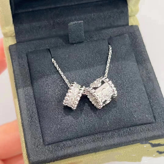 [RAFFINE]PERLEE DOUBLE PENDANT SILVER DIAMOND NECKLACE