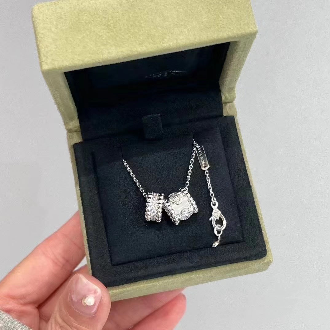 [RAFFINE]PERLEE DOUBLE PENDANT SILVER DIAMOND NECKLACE