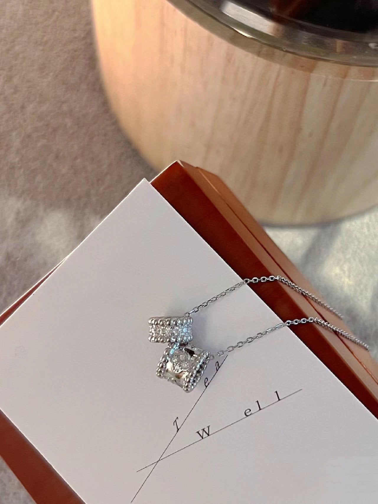 [RAFFINE]PERLEE DOUBLE PENDANT SILVER DIAMOND NECKLACE