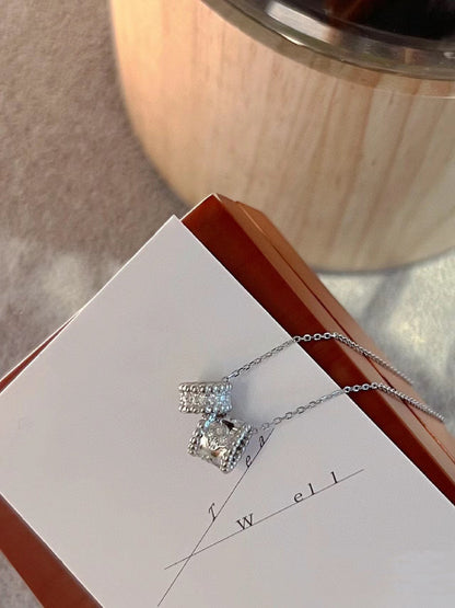 [RAFFINE]PERLEE DOUBLE PENDANT SILVER DIAMOND NECKLACE