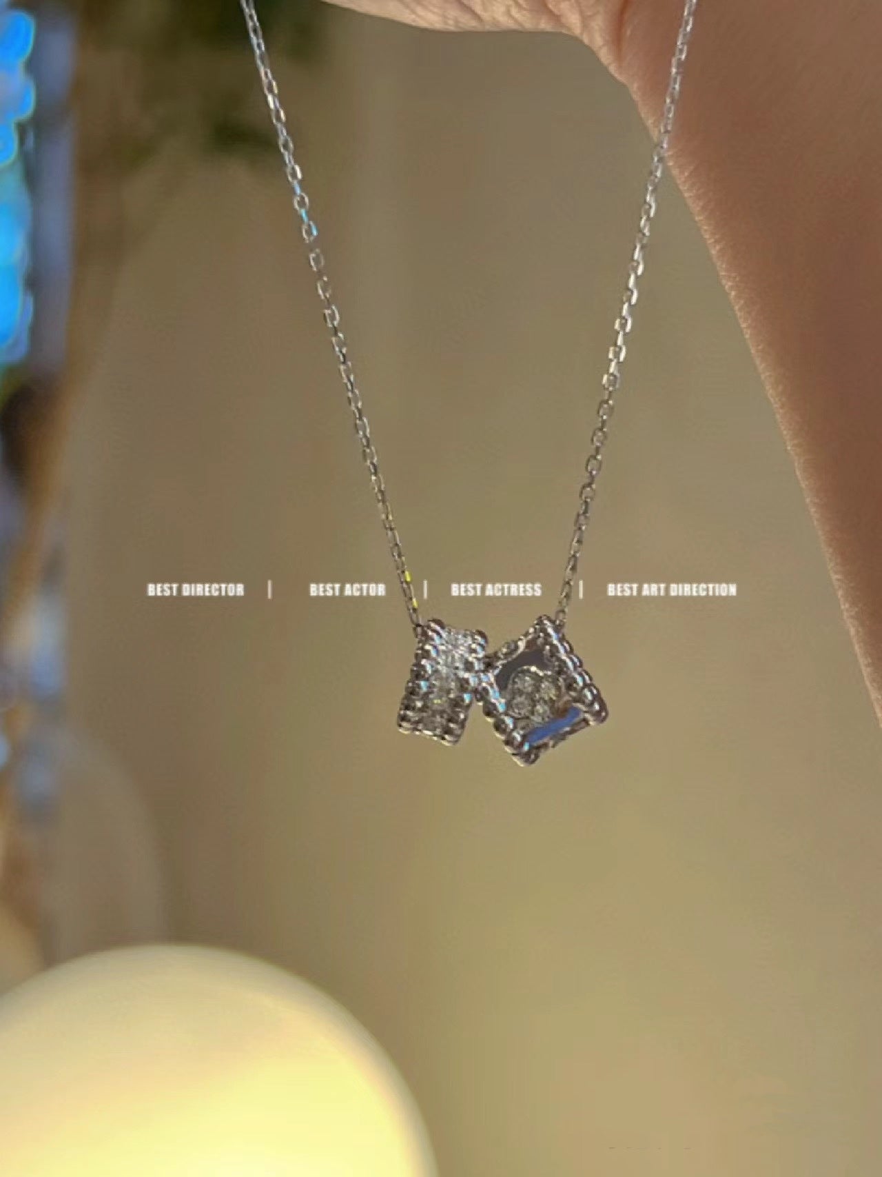 [RAFFINE]PERLEE DOUBLE PENDANT SILVER DIAMOND NECKLACE