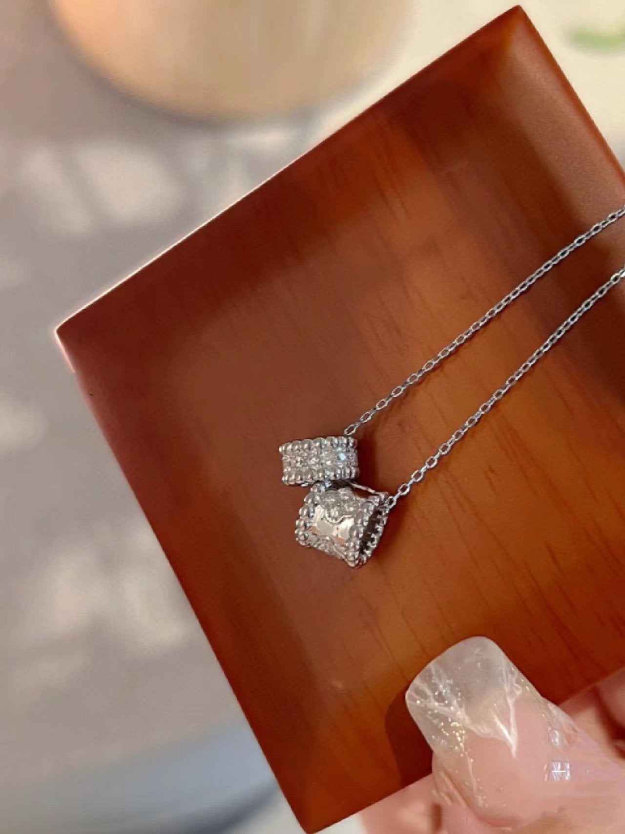 [RAFFINE]PERLEE DOUBLE PENDANT SILVER DIAMOND NECKLACE