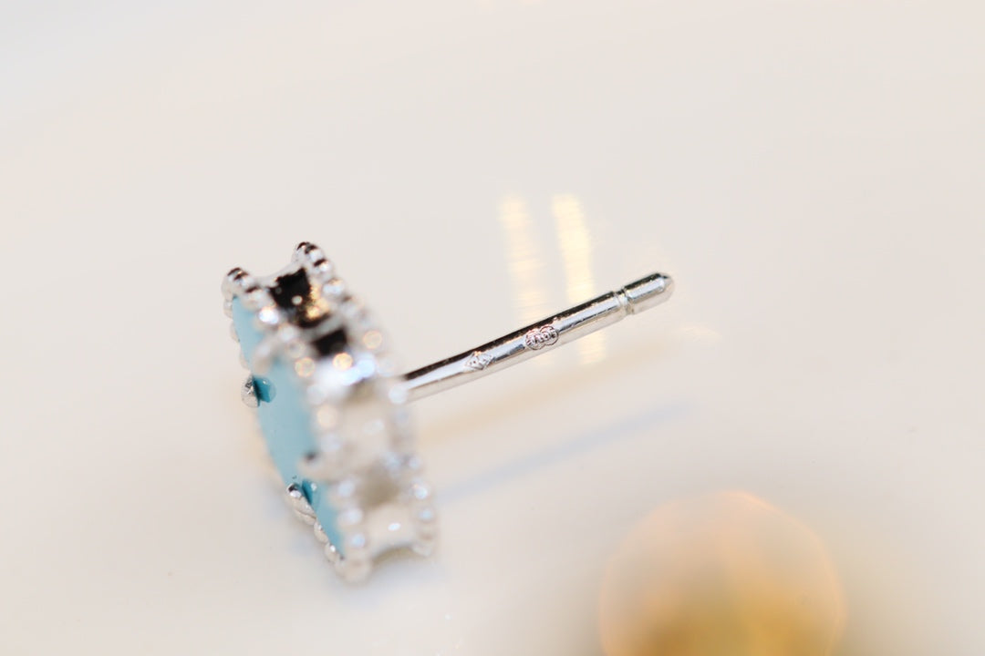 [RAFFINE]CLOVER MINI TURQUOISE SILVER STUD EARRINGS