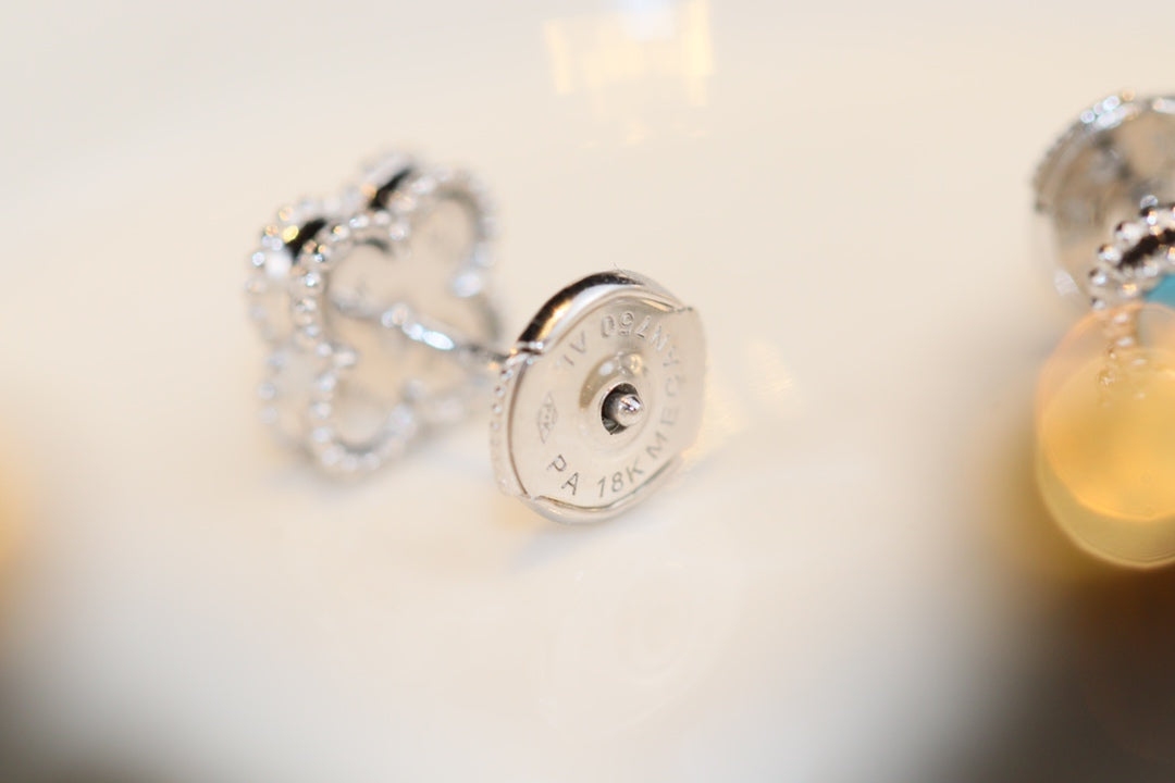 [RAFFINE]CLOVER MINI TURQUOISE SILVER STUD EARRINGS