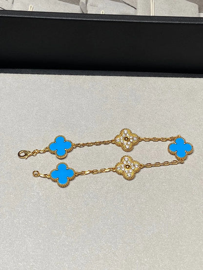 [RAFFINE] KLEEBELATT 5 MOTIV BLAUER ACHAT ARMBAND KOLLEKTION
