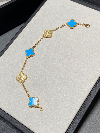 [Raffine]BRACELET EN OR ET DIAMANTS À 5 MOTIFS EN CALCÉDOINE BLEUE 