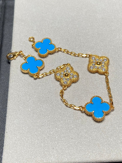 [Raffine]BRACELET EN OR ET DIAMANTS À 5 MOTIFS EN CALCÉDOINE BLEUE 
