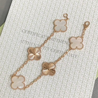 [RAFFINE]CLOVER BRACELET 5 MOTIF WHITE MOP PINK GOLD