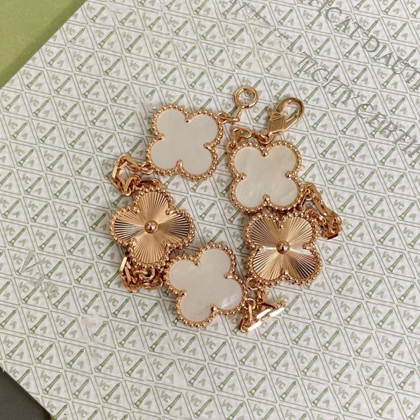 [RAFFINE]CLOVER BRACELET 5 MOTIF WHITE MOP PINK GOLD