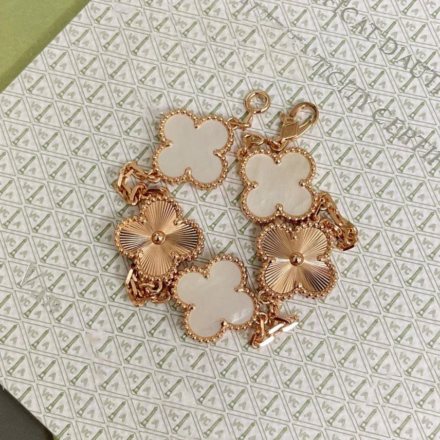 [RAFFINE]CLOVER WHITE PEARL MOP 5 MOTIF BRACELET COLLECTION