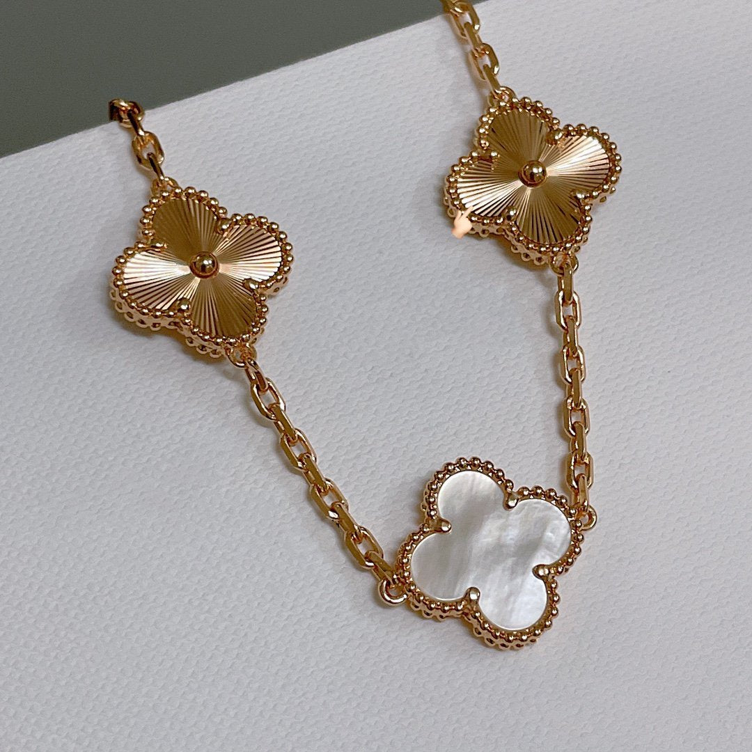 [RAFFINE]CLOVER BRACELET 5 MOTIF WHITE MOP PINK GOLD