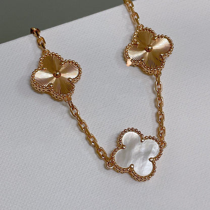 [RAFFINE]CLOVER BRACELET 5 MOTIF WHITE MOP PINK GOLD