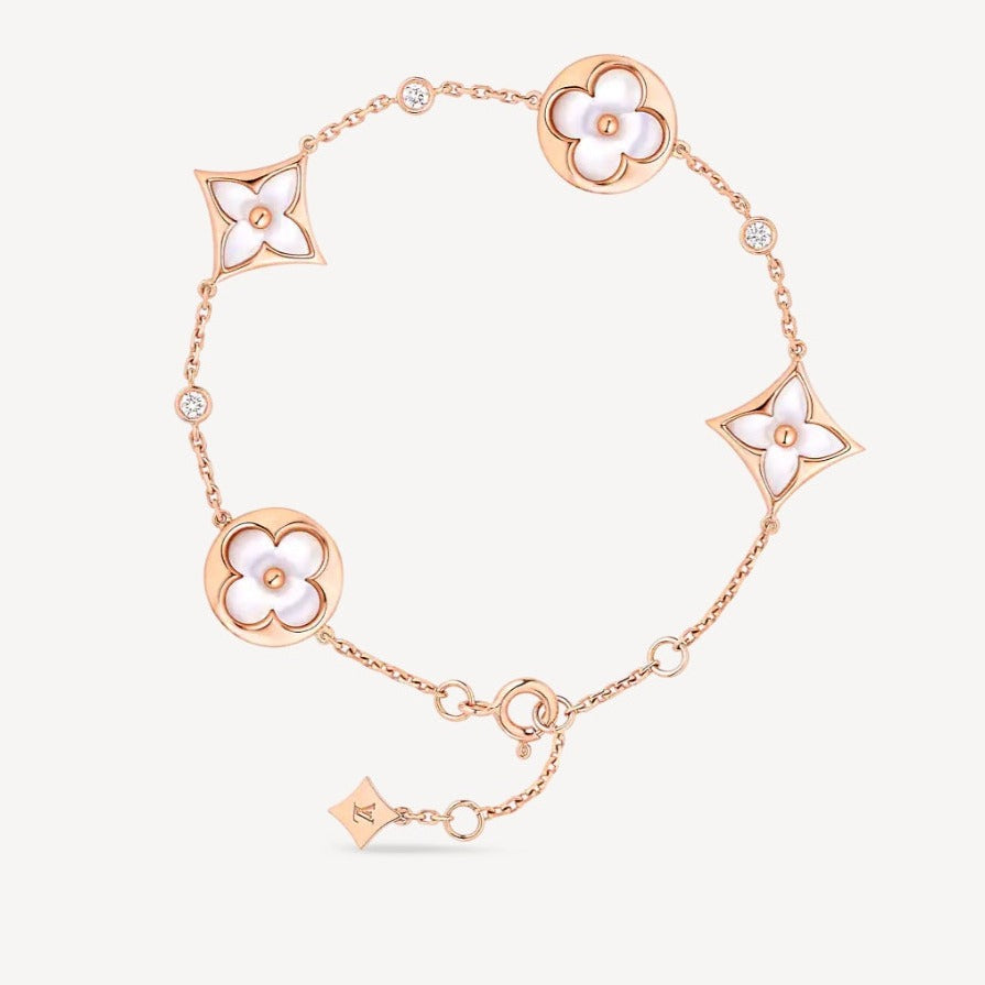 [RAFFINE]STAR AND SUN 4 MOTIF WHITE MOP PINK GOLD BRACELET