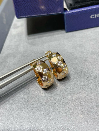 [RAFFINE]PENDIENTES DE ARO CON DIAMANTES BEE LOVE