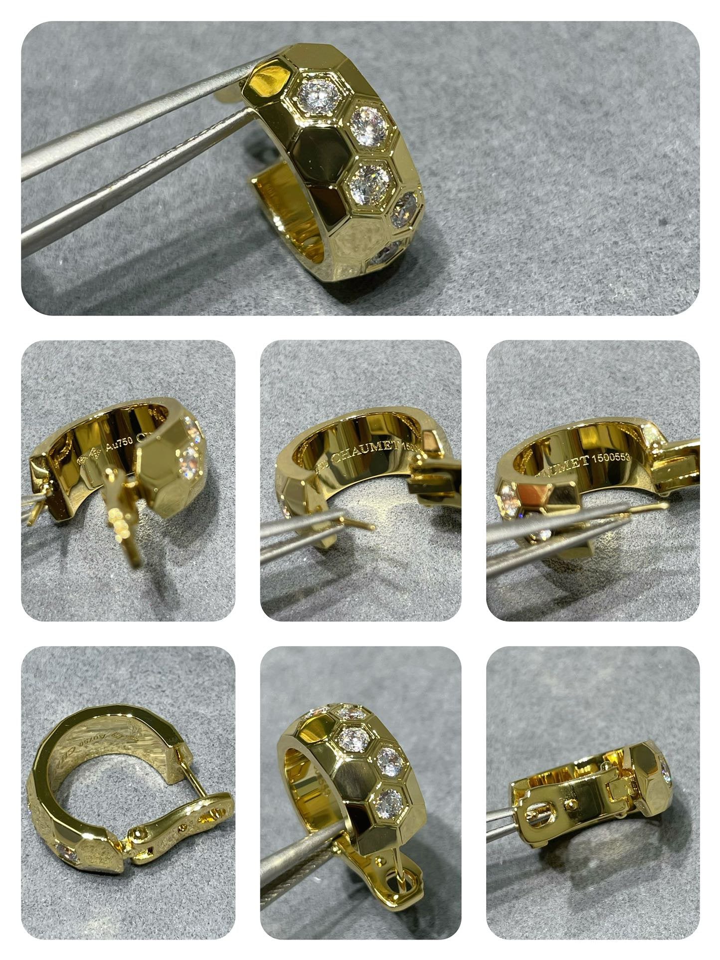 [RAFFINE]PENDIENTES DE ARO CON DIAMANTES BEE LOVE