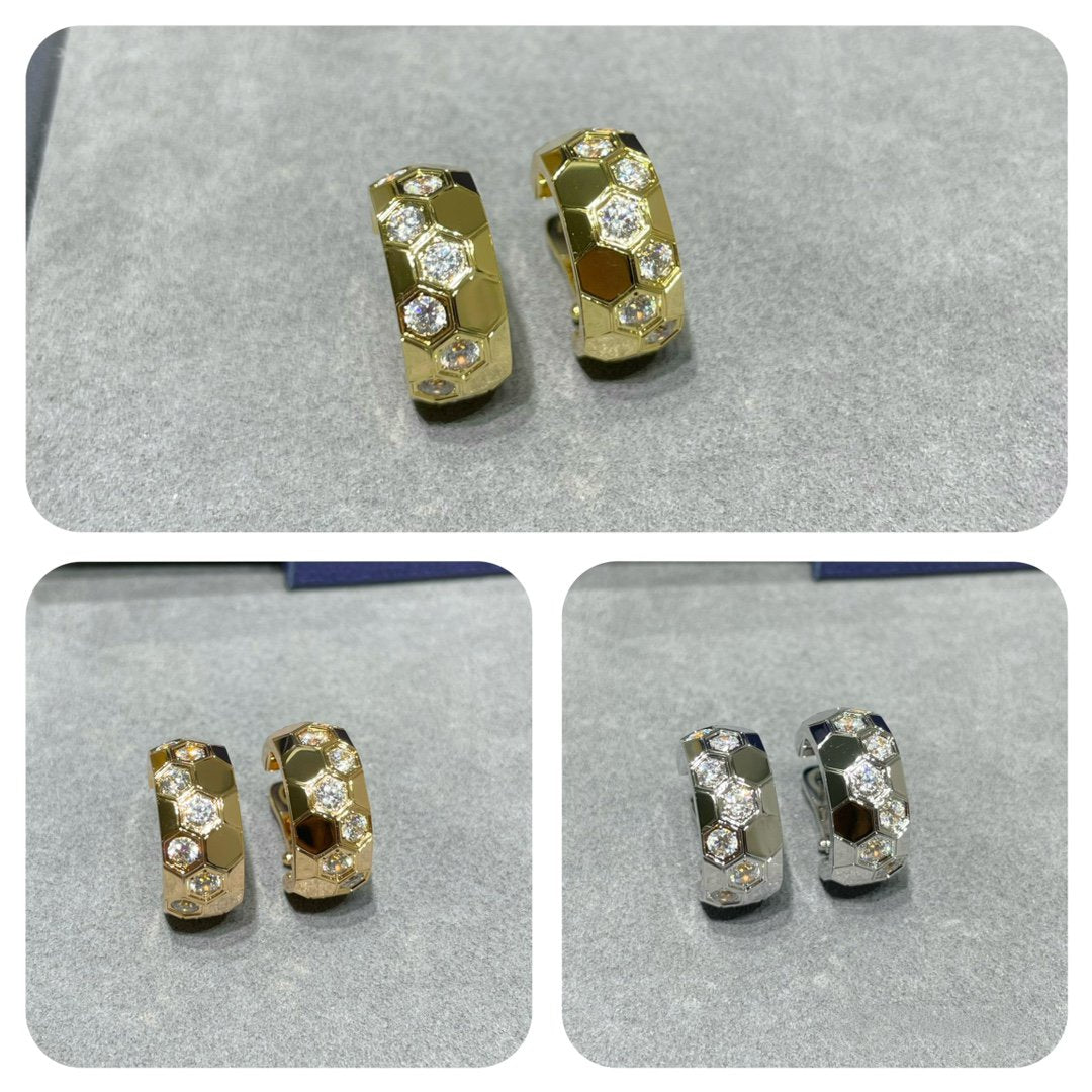 [RAFFINE]PENDIENTES DE ARO CON DIAMANTES BEE LOVE