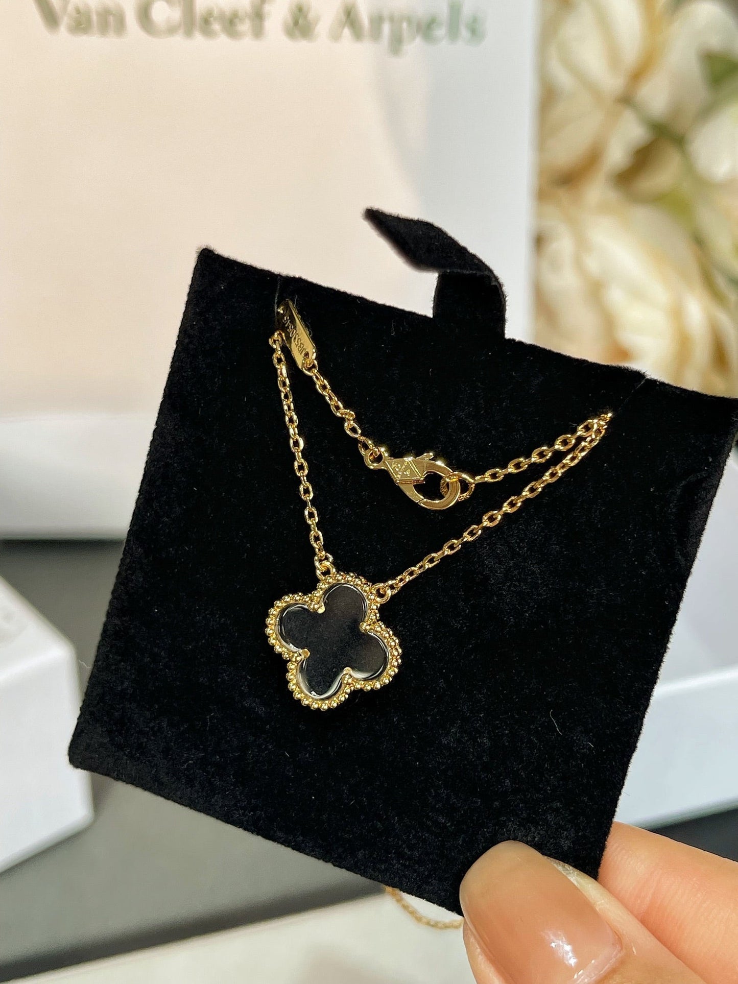 [RAFFINE]CLOVER ROCK CRYSTAL ROSE GOLD NECKLACE