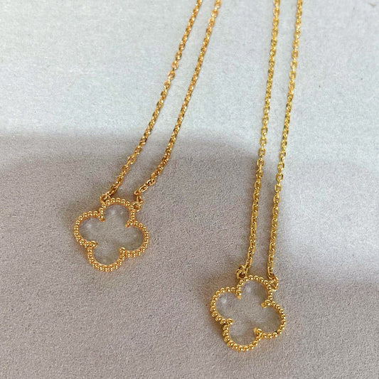[RAFFINE]CLOVER ROCK CRYSTAL ROSE GOLD NECKLACE