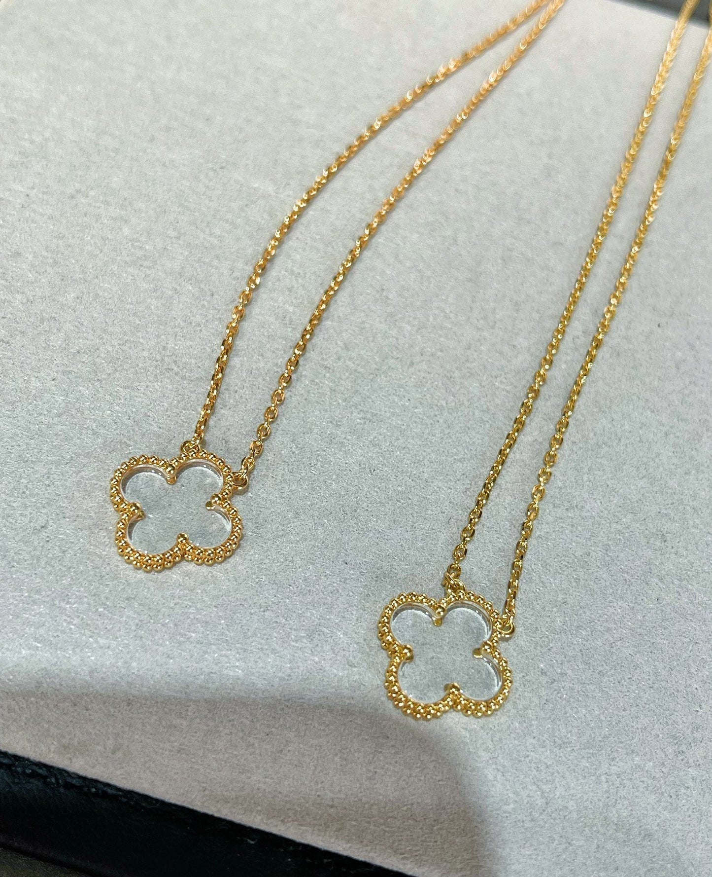 [RAFFINE]CLOVER ROCK CRYSTAL ROSE GOLD NECKLACE