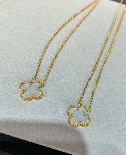 [RAFFINE]CLOVER ROCK CRYSTAL ROSE GOLD NECKLACE