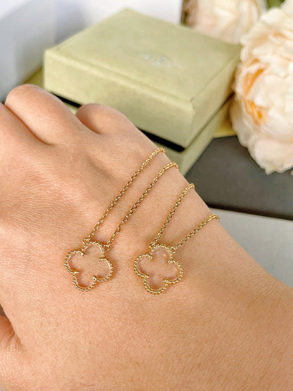 [RAFFINE]CLOVER ROCK CRYSTAL ROSE GOLD NECKLACE