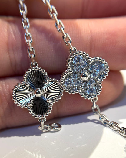 [RAFFINE]CLOVER 5 MOTIF SILVER DIAMOND BRACELET