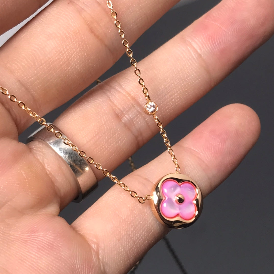 [RAFFINE]COLOR BLOSSOM PINK MOP SUN GOLD NECKLACE