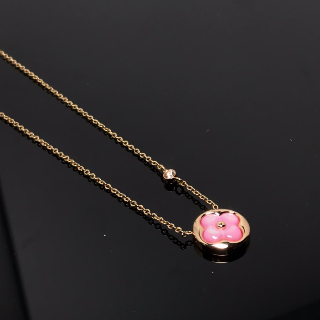 [RAFFINE]COLOR BLOSSOM PINK MOP SUN GOLD NECKLACE