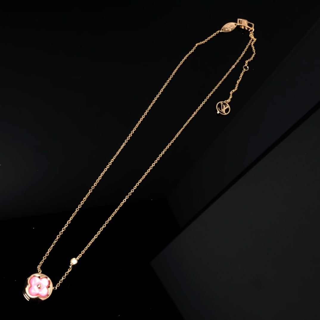 [RAFFINE]COLOR BLOSSOM PINK MOP SUN GOLD NECKLACE