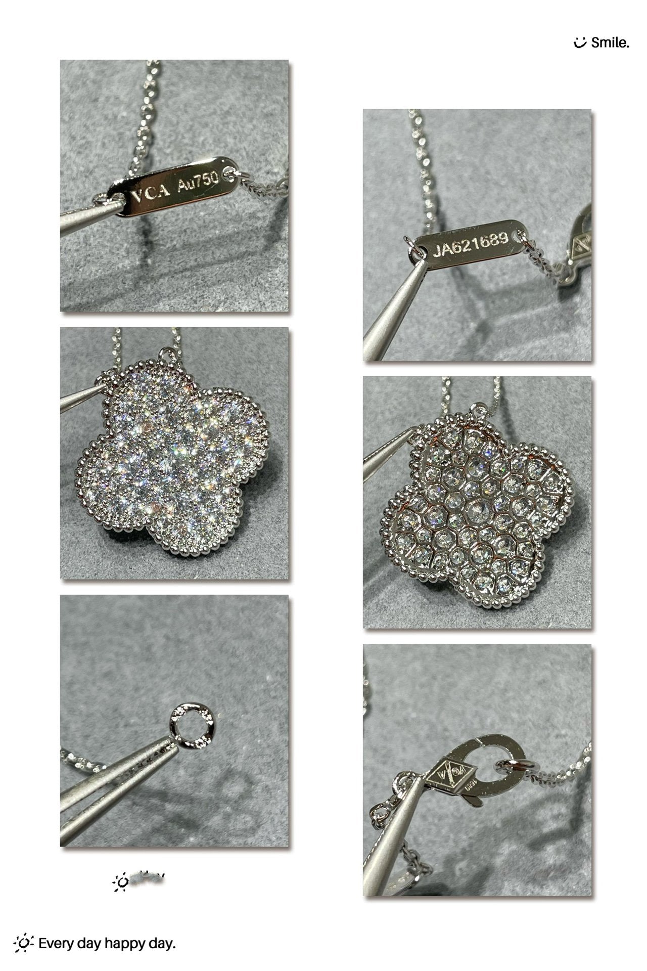 [RAFFINE]CLOVER 25MM LARGE PENDANT DIAMOND PAVED SILVER NECKLACE