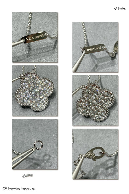 [RAFFINE]CLOVER 25MM LARGE PENDANT DIAMOND PAVED SILVER NECKLACE