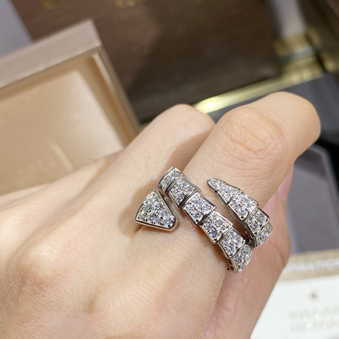 [RAFFINE]SERPENTI DOUBLE RING SILVER DIAMOND PAVED
